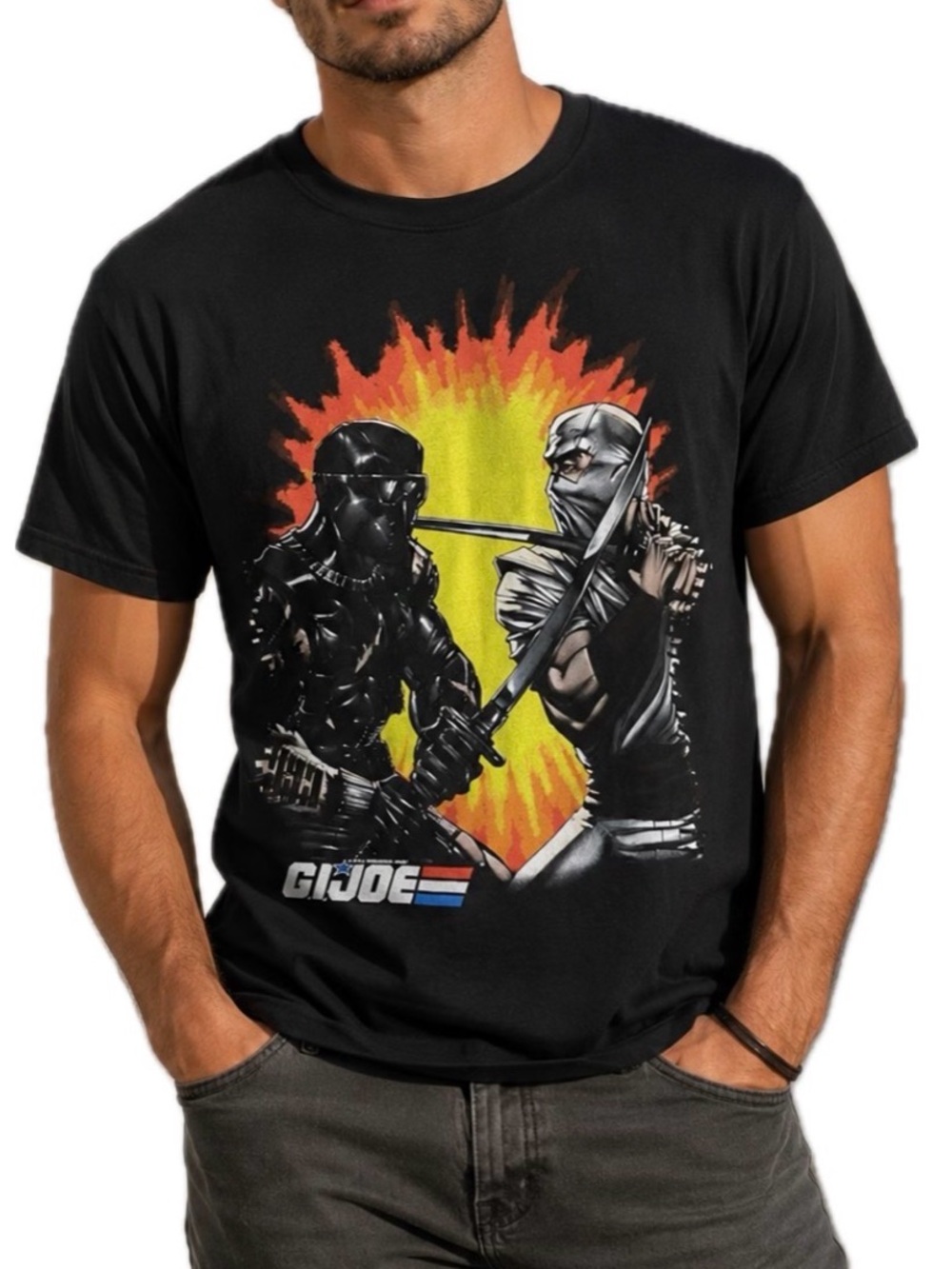 GI Joe Storm Shadow/Snake Eyes Black Graphic T. Size L.